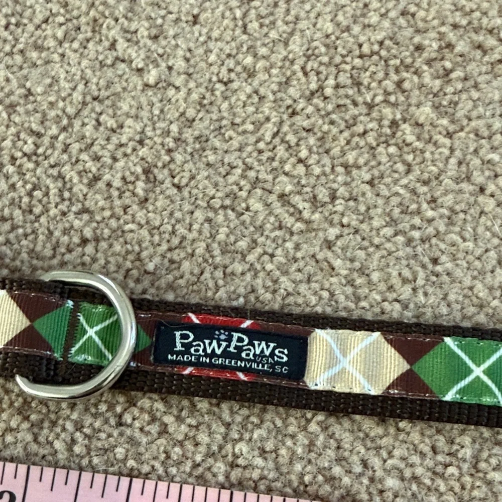 Brown Argyle Dog Collar with Red, Green & Tan Accents